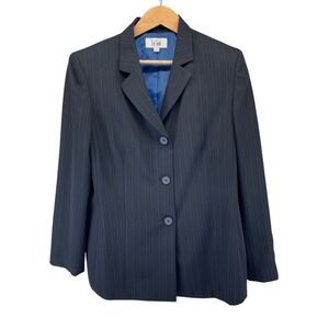 Le Suit Womens Black Blue Pinstripe Blazer Jacket Blue Lining Sz 18 Professional
